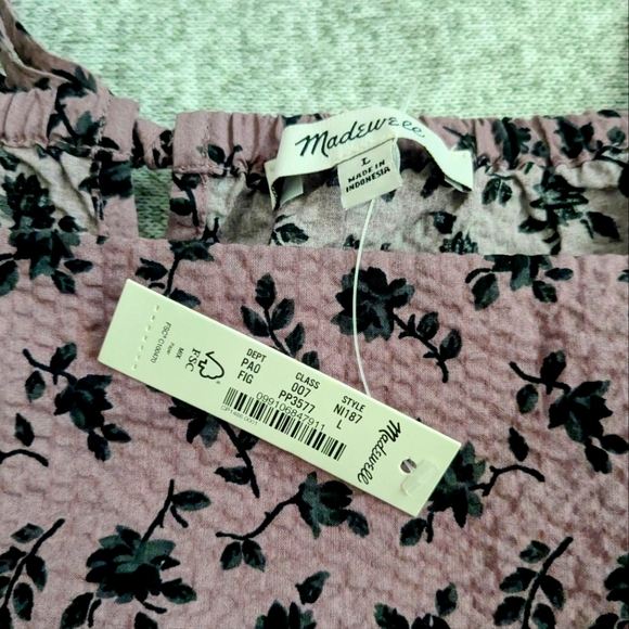 Madewell Seersucker Square-Neck Top in Floral Fig, US Women's Size L - Picture 5 of 7